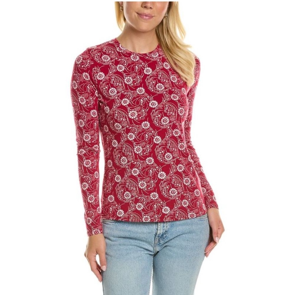 🆕 Rebecca Taylor Monarch Fleur Essential Long Sleeve Tee Crimson
